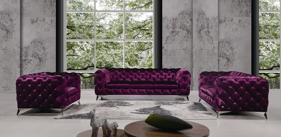 Sofa pikowana fioletowa