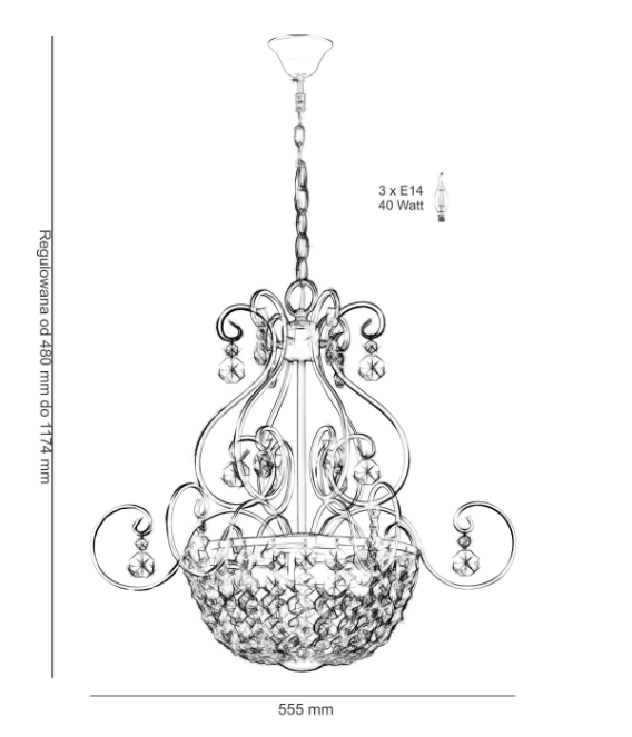 BARON Żyrandol kryształowy Italian Gold 3 punktowy pałacowy lampa